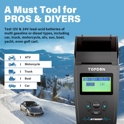 аккумуляторный пробник 12V 24V портативный с принтером TOPDON BT500P