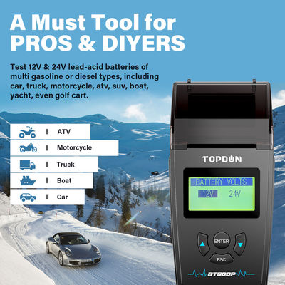 аккумуляторный пробник 12V 24V портативный с принтером TOPDON BT500P